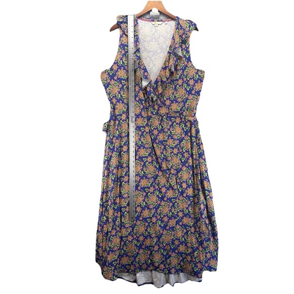 Boden Saskia Wrap Dress 14 Blue Medallion Floral Midi Ruffle Boho Cottagecore - Picture 14 of 16